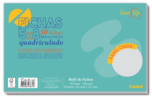 Fichas - Credeal - Cinza Quadriculado 50 Fl 5x8