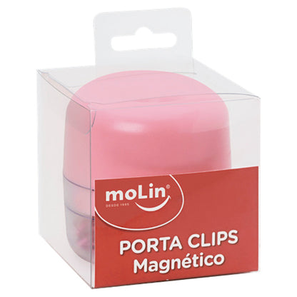 Porta Clips Magnético Rosa - Molin -  Acompanha 50 Clips de 28mm