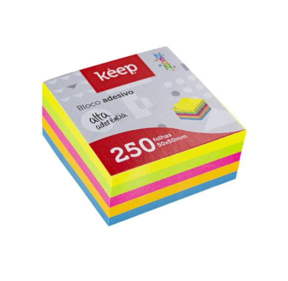 Bloco Adesivo Cubo - Keep - 5 Cores Neon - 50x50mm  250Fl