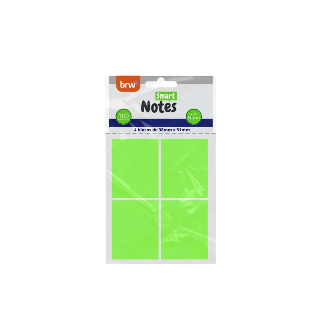 Blocos de Notas Adesivas - BRW - Smart Notes Neon 4 Bl 38mm x 51mm