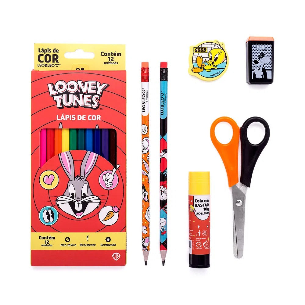 Kit Escolar - Leo&Leo- Looney Tunes c/ 7 itens