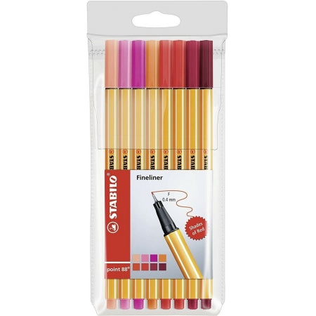 Caneta Fineliner - Stabilo - Point88 Estojo c/ 8 Cores Tons de Vermelho