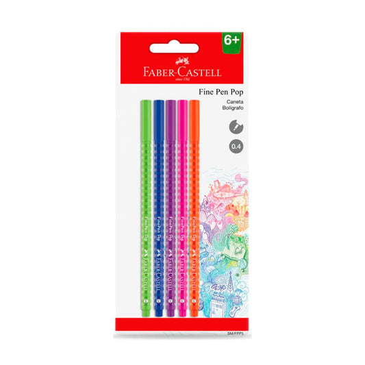 Caneta Fine Pen Pop 0.4mm - Faber-Castell - Blister com 5 Cores