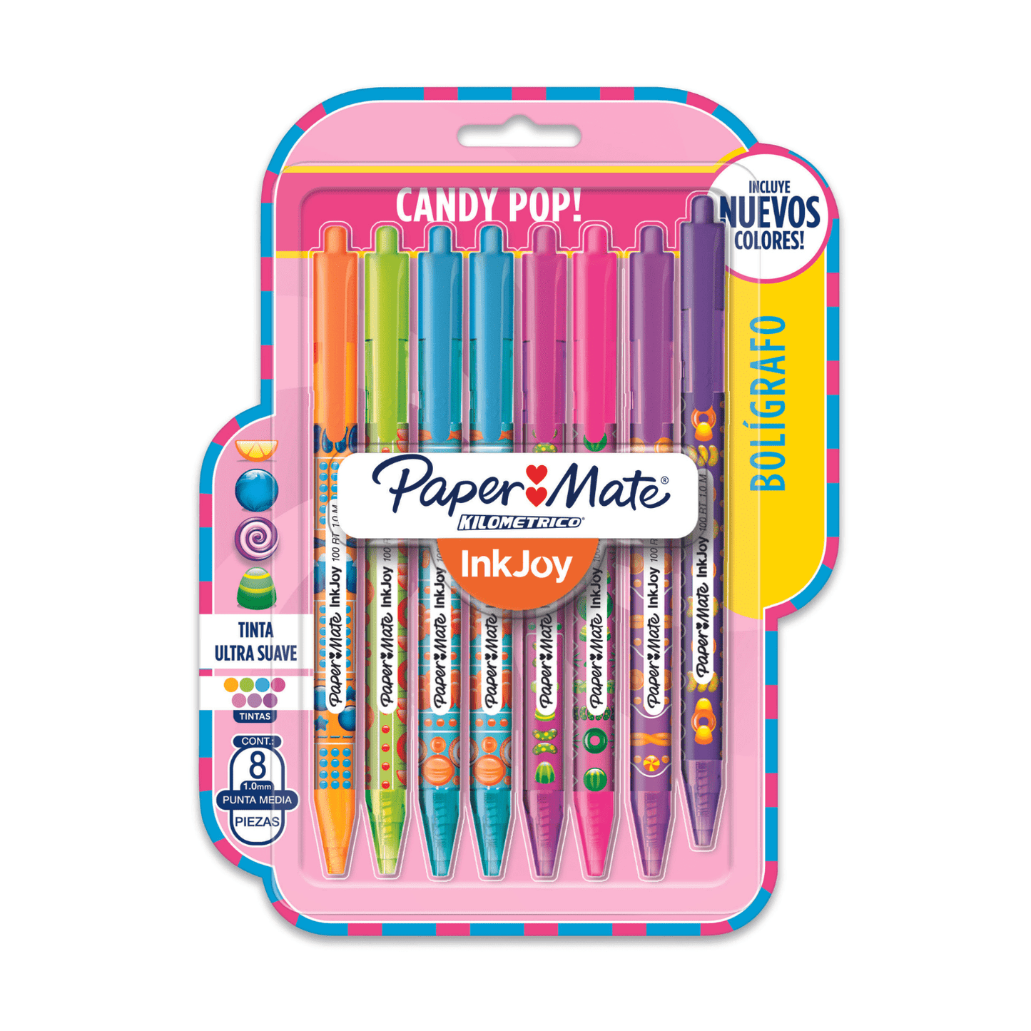 Caneta Esferográfica - Paper Mate - Candy Pop Retrátil 8 Cores 1.00mm