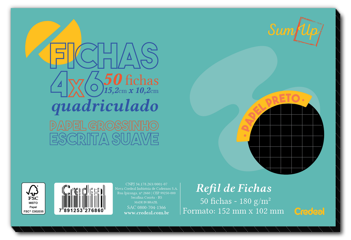 Fichas - Credeal - Preto Quadriculado 50 Fl 4x6
