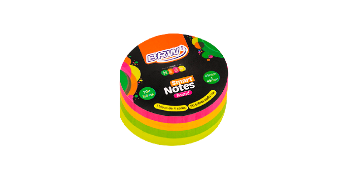 Bloco Adesivo BRW Round MIni Neon Cores Quentes