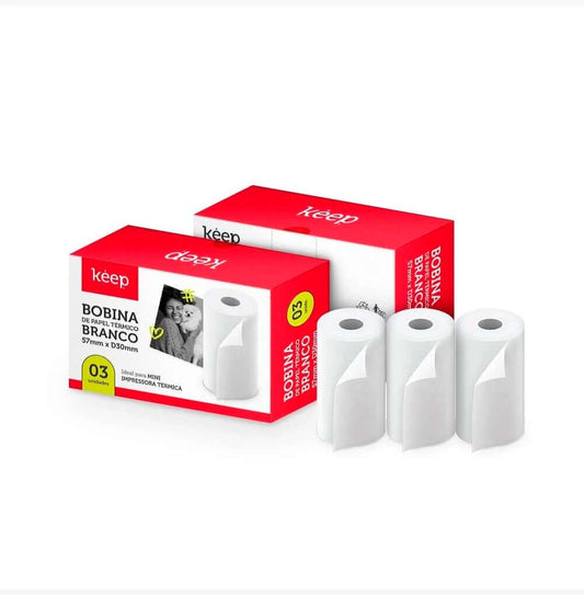 Papel Térmico Branco - Keep - 3 Rolos P/ Mini Impressora 57x30mm - frente