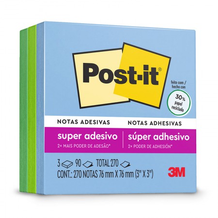 Bloco de Notas Adesivas - Post-it 3M - Coleção Oásis 3 Blocos c/ 90FLS 76 x 76mm