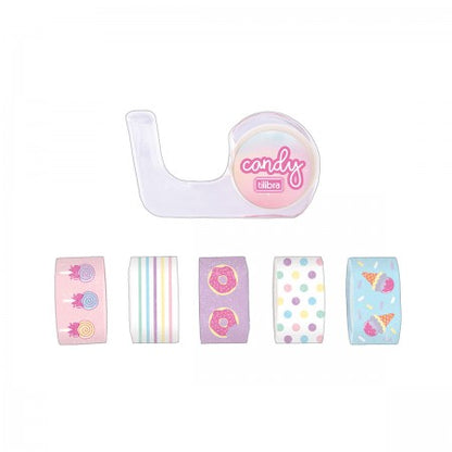 Mini Washi Tape - Tilibra - Candy 5 Rolos 12mmx3m c/ Dispenser