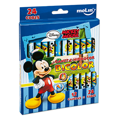 Caneta Hidrocor - Molin - Mickey Mouse Bicolor 12 Canetas 24 Cores