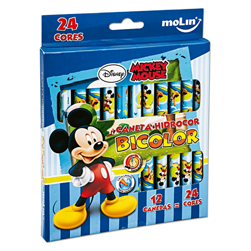 Caneta Hidrocor - Molin - Mickey Mouse Bicolor 12 Canetas 24 Cores