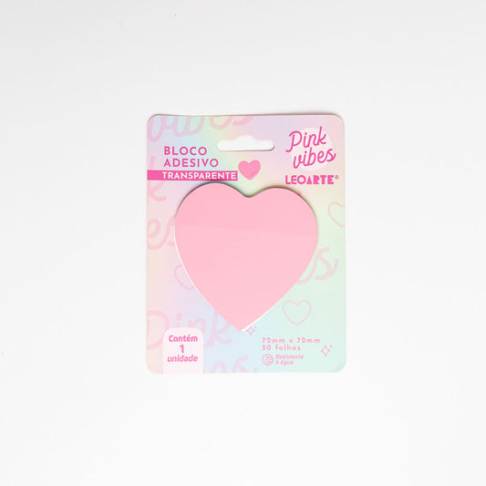 Bloco Adesivo Transparente - LeoArte - Coração Rosa Pink Vibes 72x72mm 50F