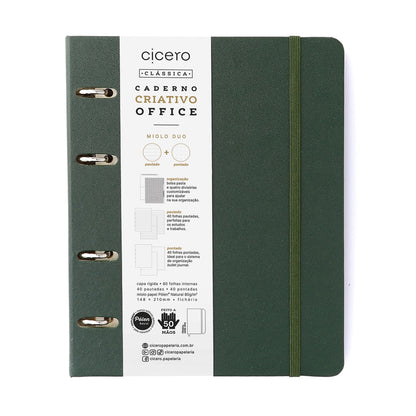 Caderno Criativo Argolado - Cícero - Office Duo Clássica Pautado & Pontado A5 Verde Oliva