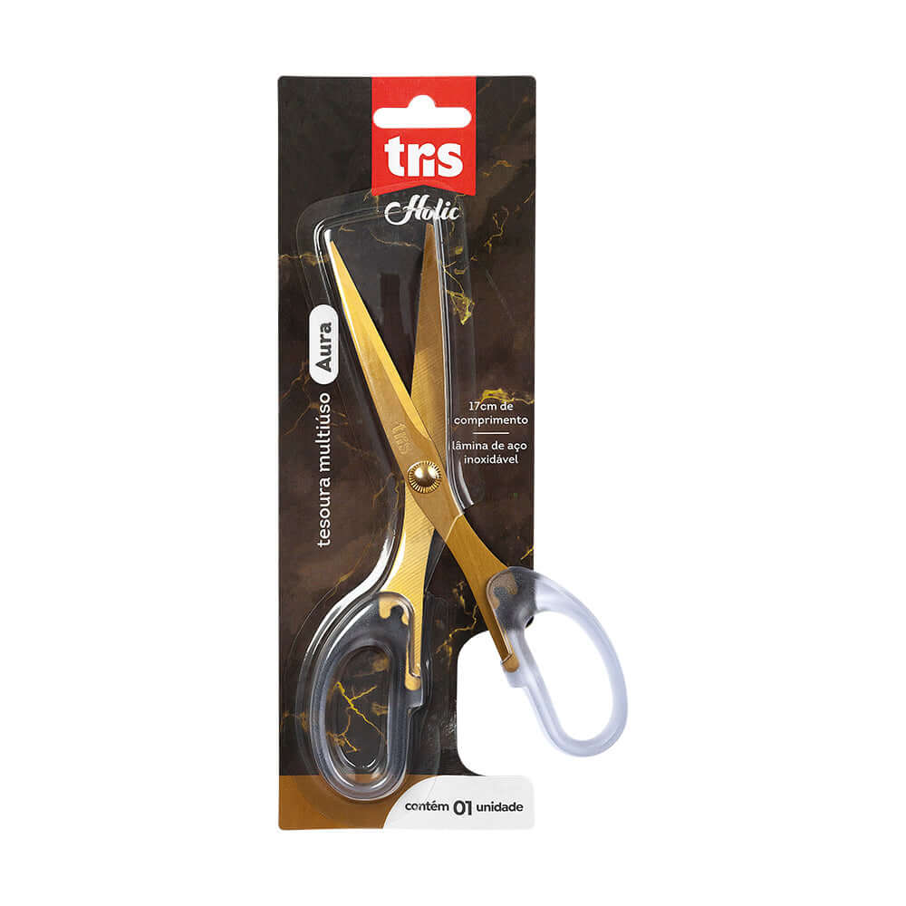 Tesoura Multiuso - Tris - Aura Holic Mineral Dourada 17Cm