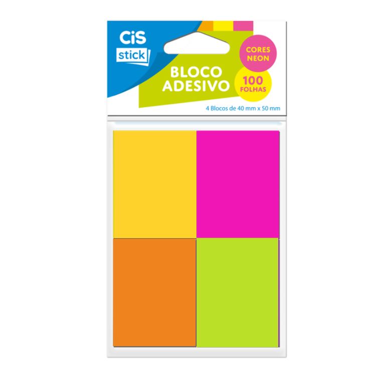 Bloco Adesivo - CIS Stick - Cores Neon 4 Blocos 38x50mm 100 Folhas