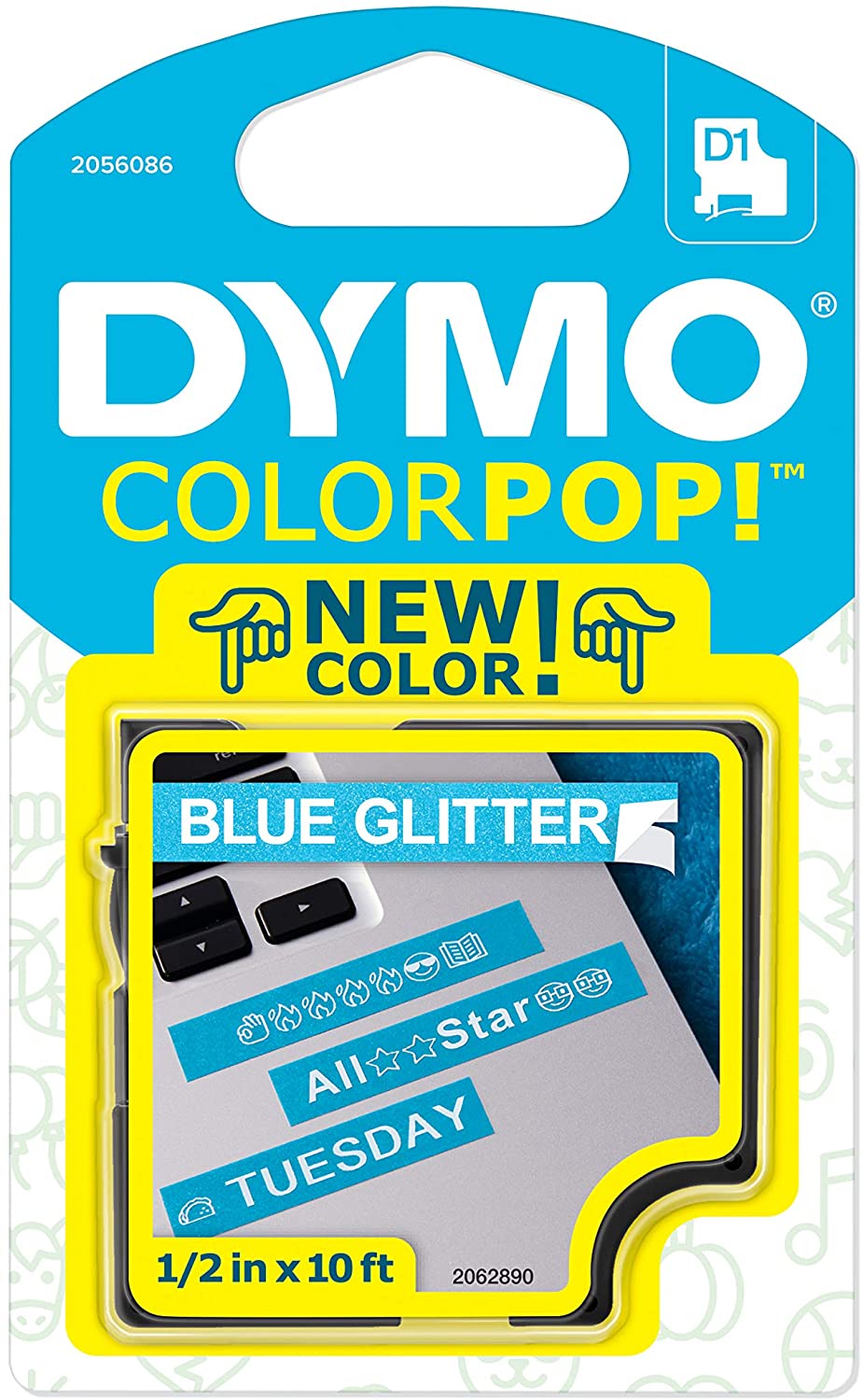 Fita Gliterizada para Rotulador LM/Color Pop - DYMO - 12mm x 3m Branco e Azul