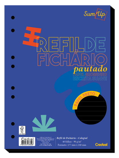 Refil Caderno Argolado - Credeal - Preto Pautado Colegial 40 Fl